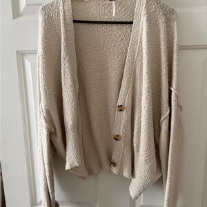 Free People Cream Button-Up Cardigan